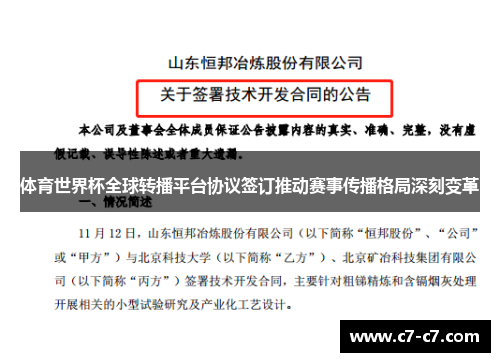 体育世界杯全球转播平台协议签订推动赛事传播格局深刻变革